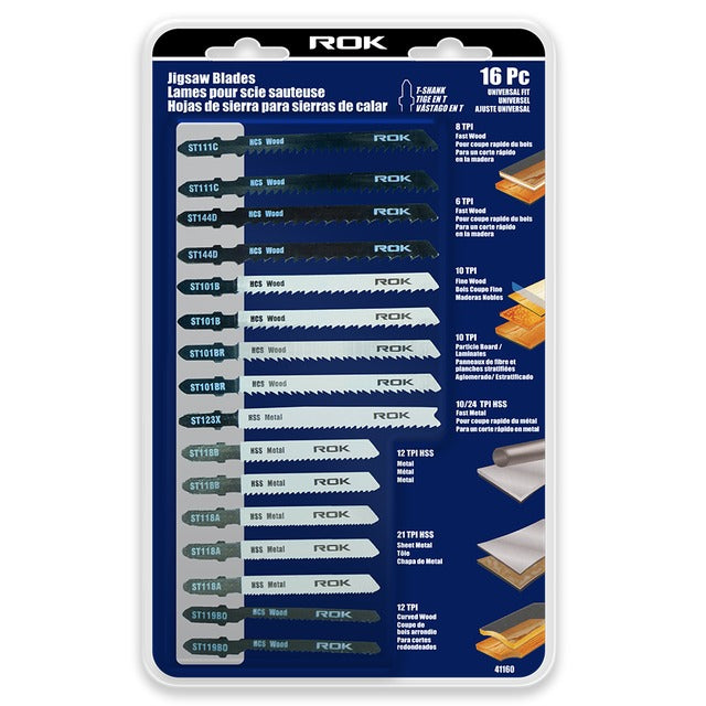 ROK 41160 16pc T-Shank Jigsaw Blade Set