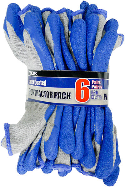 ROK 70850 Latex Covered Contractor Gloves 6pk - L/XL