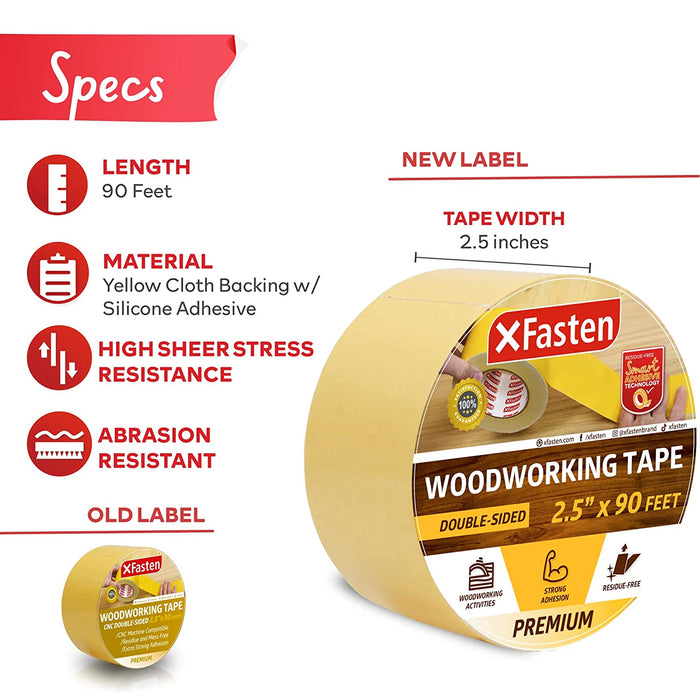 XFasten Double Sided Woodworking Tape, 1-Inch by 36-Yards, 3-Pack - Double  Face Woodworker Turner's Tape for Wood Template, Removable & Residue Free